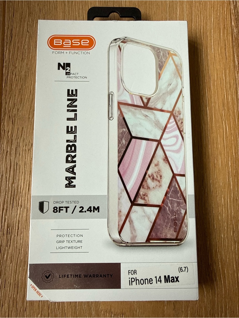 New Base Marble Line Phone Case for iPhone 14 Max 6.7” Pink Marble Opal